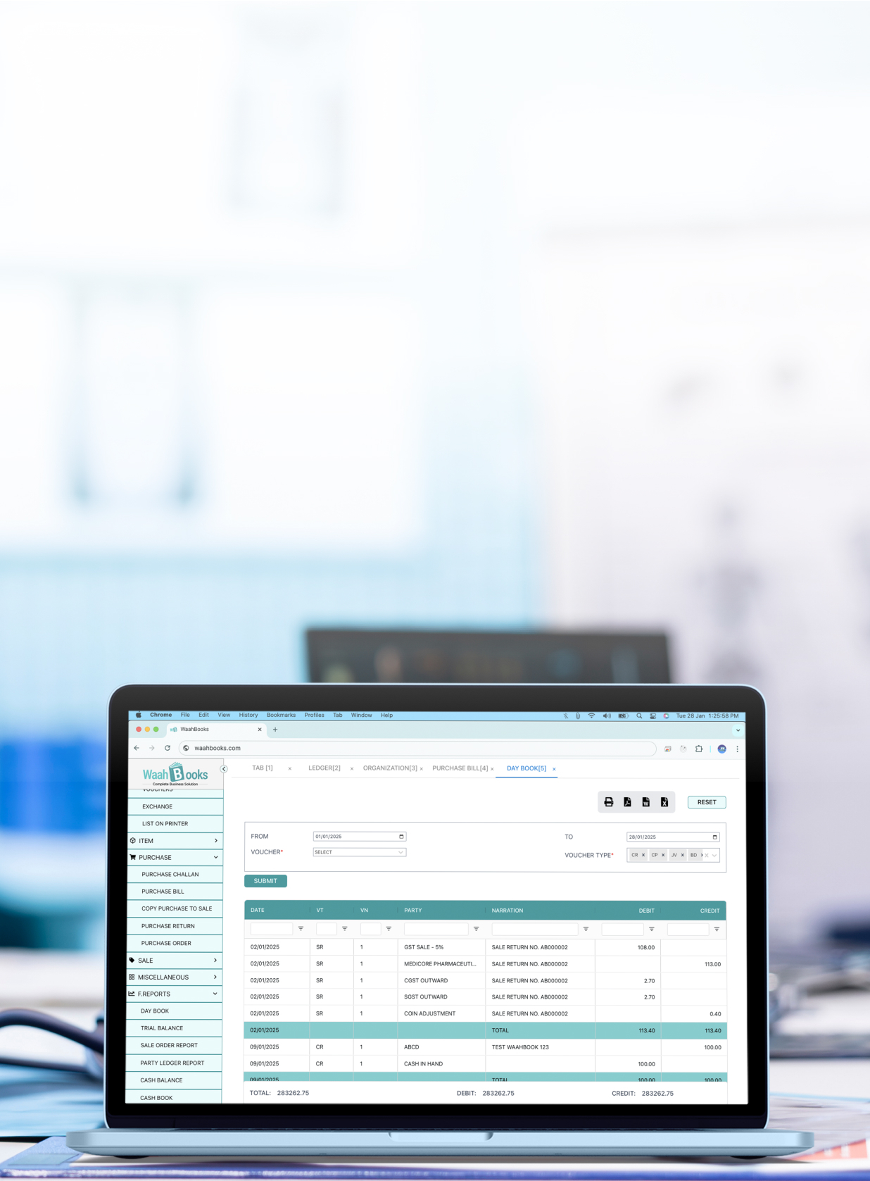 WaahBooks GST billing dashboard on laptop