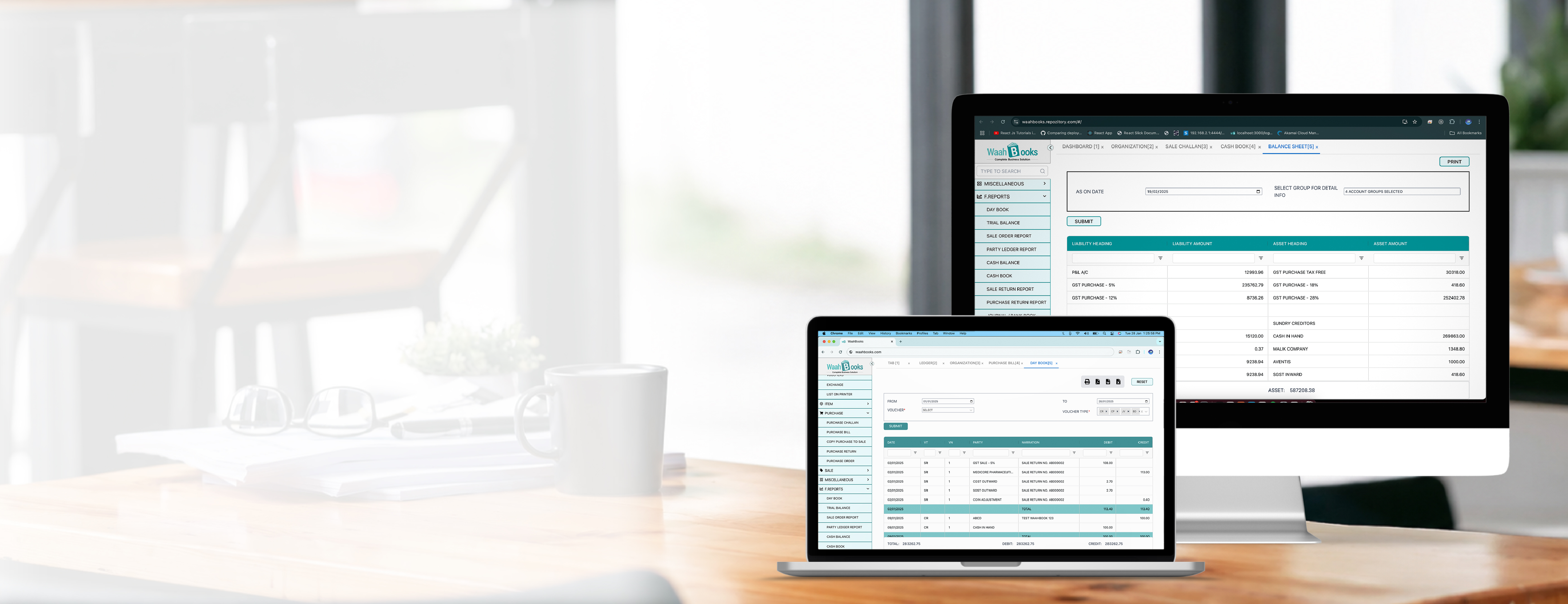 WaahBooks GST billing dashboard on laptop